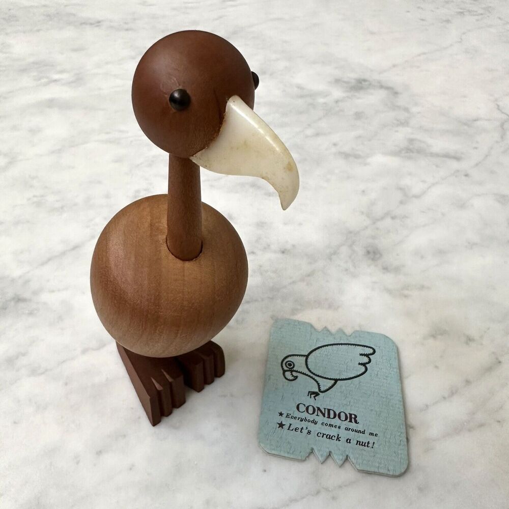 Senshukai Royal Pet Condor Bird Wooden Figurine w/ Card Japan Mid-Century 60-70s